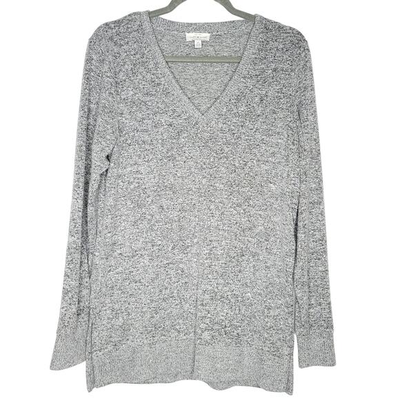 Lucky Brand V-Neck Marled Grey High Low Hemline Sweater, Size Small - Picture 2 of 9